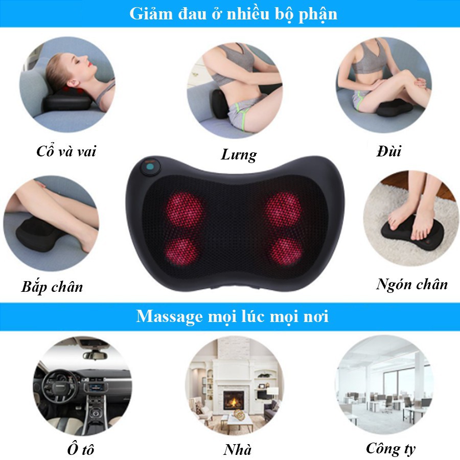 Gối Massage Hồng Ngoại 8 Bi ❤️FREESHIP❤️ 3 Chế Độ Đa Năng Mát Xa Vai Gáy Cổ Lưng - COSACO