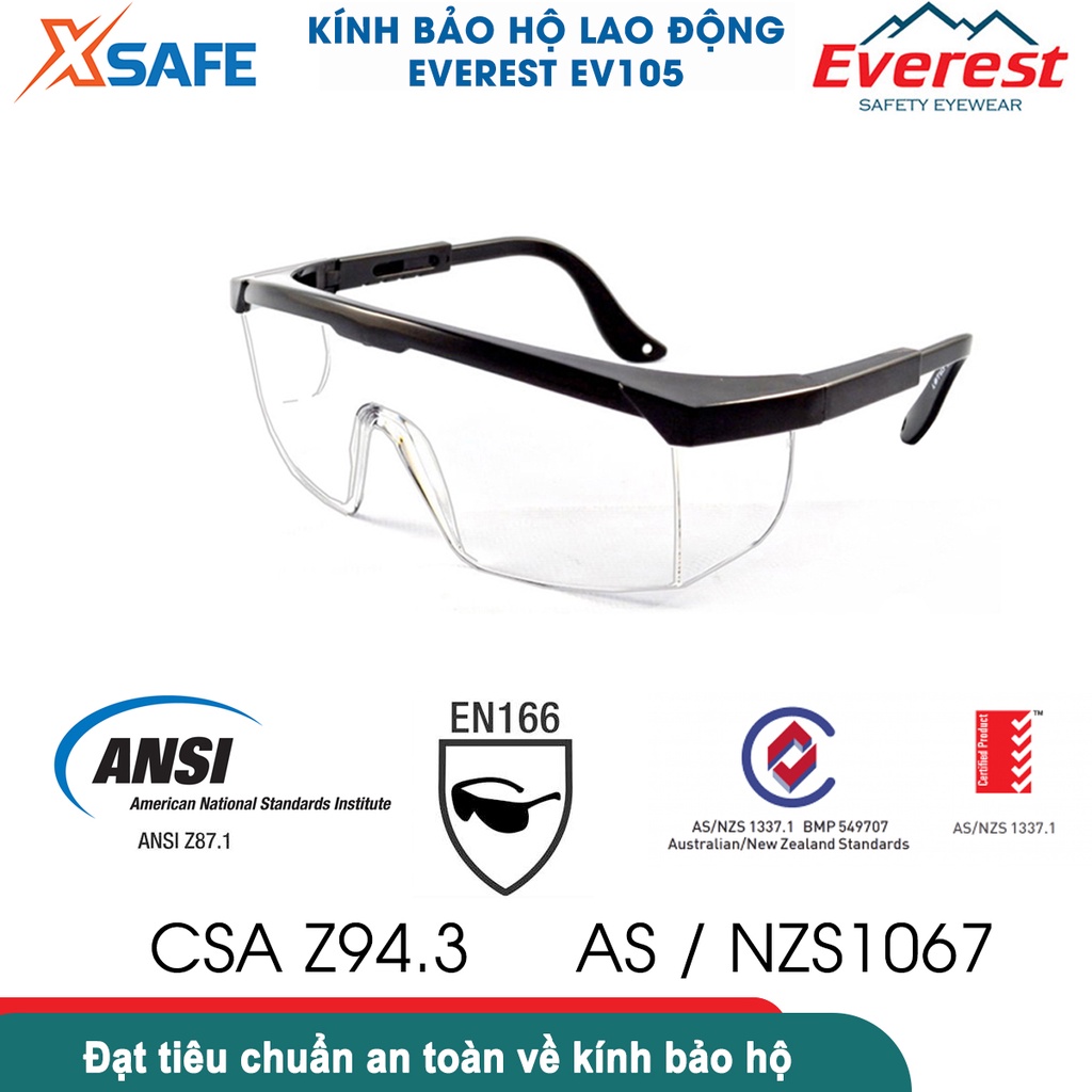 KÍNH BẢO HỘ EVEREST EV105 KÍNH CHỐNG BỤI CHỐNG TIA UV TRẦY XƯỚC ĐỌNG HƠI SƯƠNG