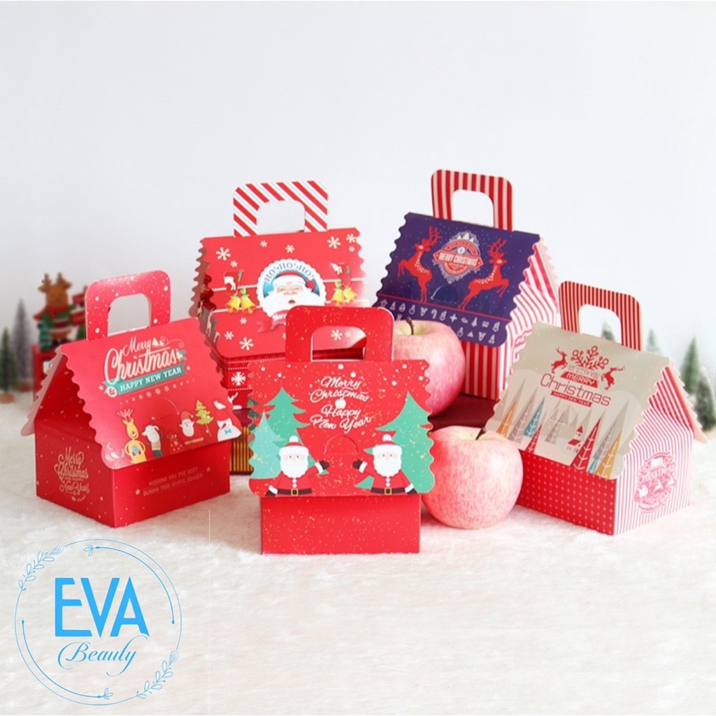 Hộp Đựng Quà Giáng Sinh Ngôi Nhà / Hộp Giấy Đựng Quà Noel Hình Ngôi Nhà Có Quai Xách Nhiều Mẫu M3527