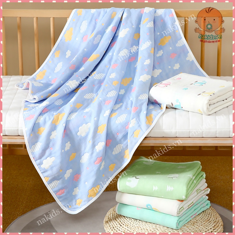 Chăn Cho Bé, Chăn Muslin 100% Cotton 6 Lớp Họa Tiết 2 Mặt Dày Dặn Và Mềm Mại Hàng Cao Cấp Loại 1
