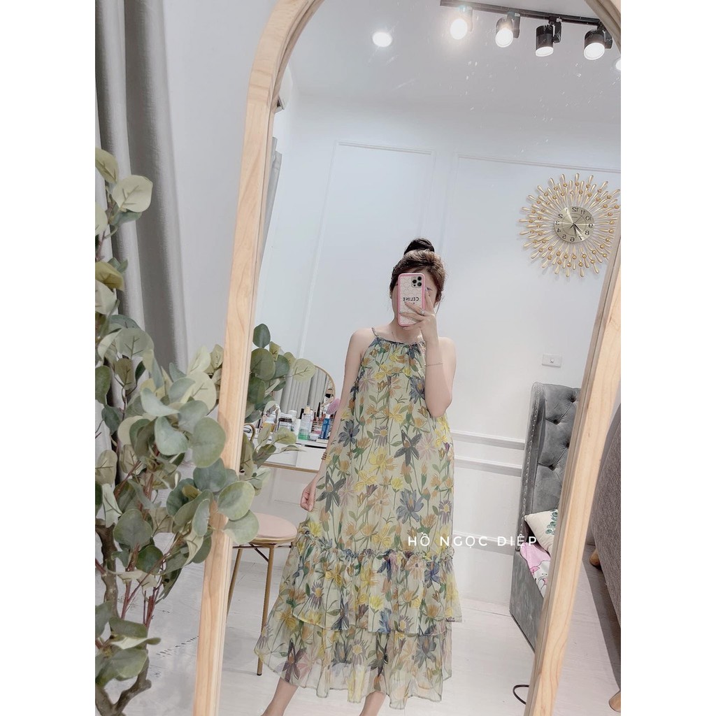 🆘🆘 𝐇𝐚̀𝐧𝐠 𝐂𝐨́ 𝐬𝐚̆̃𝐧 🍏🍏 Váy maxi cổ yếm hoa tơ cao cấp #160K Chất tơ xước mềm bay đẹp Trong may lót chuẩn mẫu Vải sẵn chứ