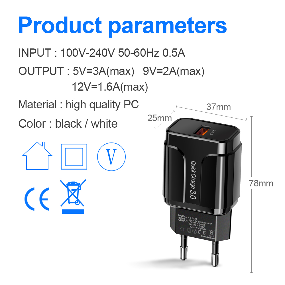 Củ sạc Twitch cổng USB 3.0 3A hỗ trợ sạc nhanh chất lượng cao cho Huawei Xiaomi