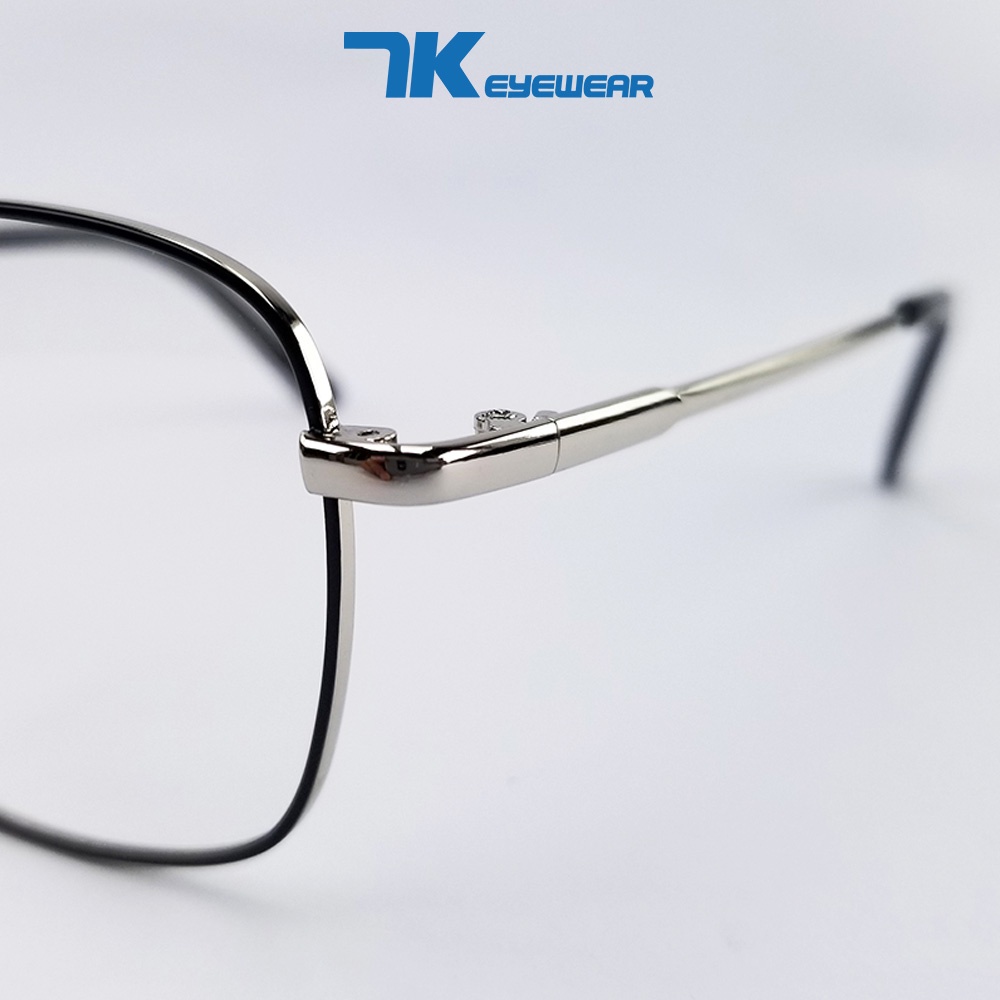 Gọng kính cận nam nữ mắt chữ nhật kim loại màu đen, bạc 7K6639. Tròng 0 độ có sẵn chống ánh sáng xanh, tia UV