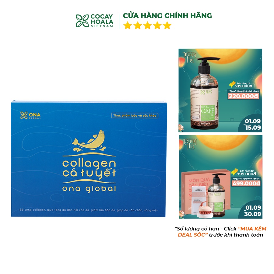 Collagen cá tuyết Cocayhoala làm đẹp da, da săn chắc, căng bóng ngậm nước ẩm mượt hộp 30 gói