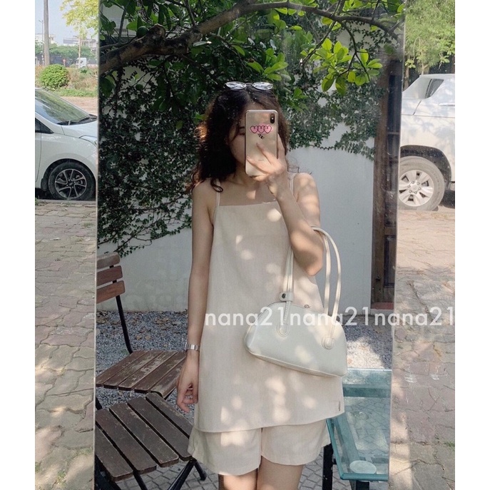 Set 2 dây chất Linen, cột dây sau lưng, set freesize phong cách Hàn Quốc  M2246