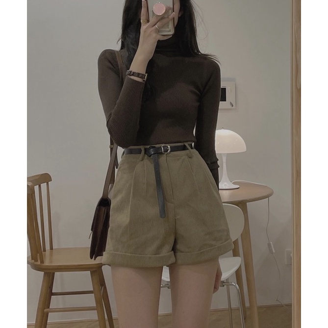 Quần Short Lưng Cao Vải Nhung sẵn 3 màu