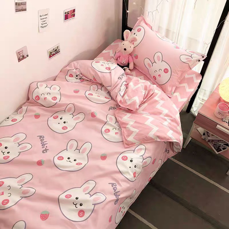 Bộ Chăn Ga Gối Cotton Poly "Thỏ Hồng" 4 món