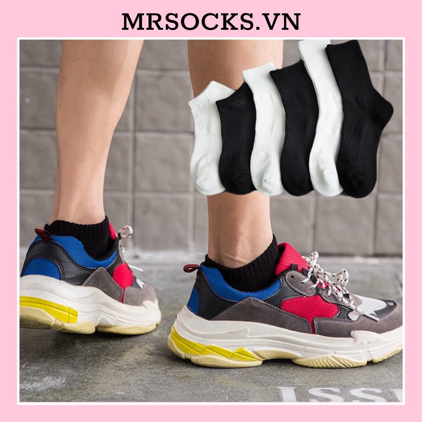 Tất Vớ Cổ Ngắn Nam Nữ Cotton Trắng Đen Phong Cách Unisex Hàn Quốc MRSOCKS VN081