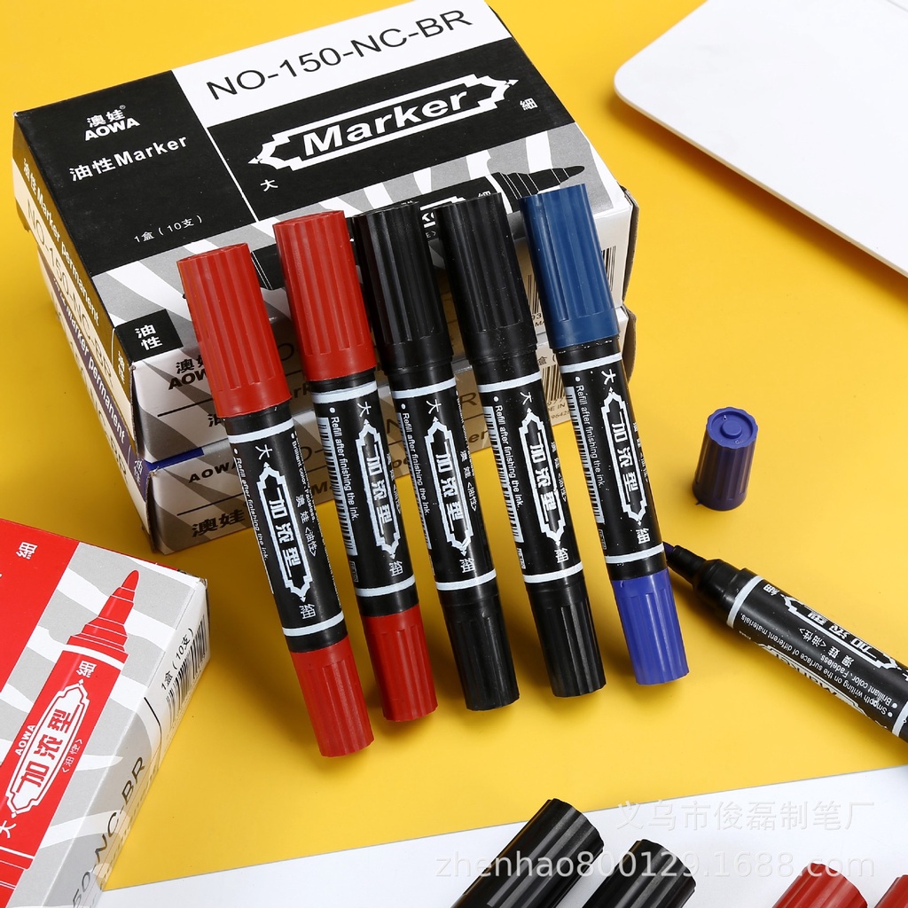 PVN41429 Bút lông dầu 2 đầu 3 màu xanh đỏ đen dùng trong đóng gói ghi mã đánh dấu sản phẩm tiện lợi không trôi mực