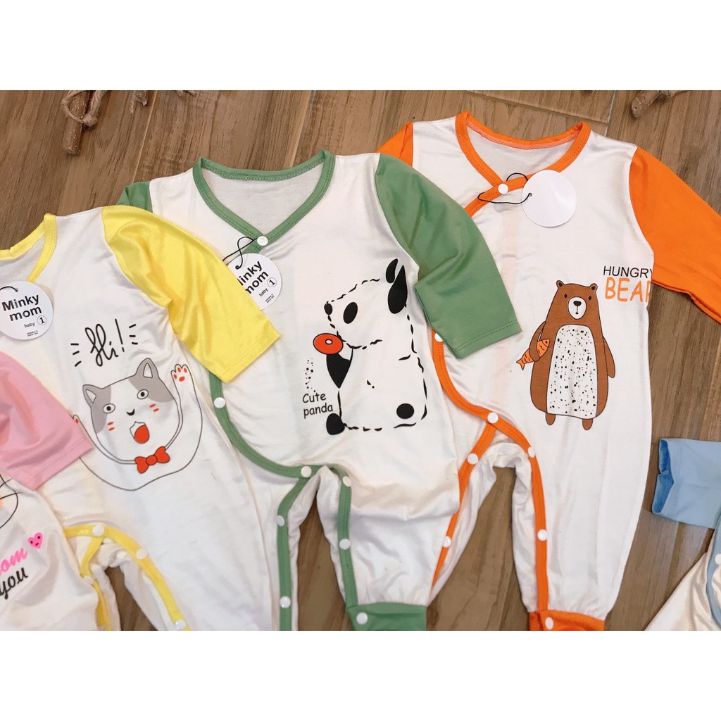 Body dài liền thân Minky mom vải thun lạnh pettit cài cúc chéo cho bé sơ sinh (5-10kg)