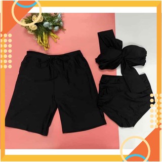 Set đồ đôi áo tắm nam nữ màu đen chất thun mát mặc đi biển chụp ảnh đẹp