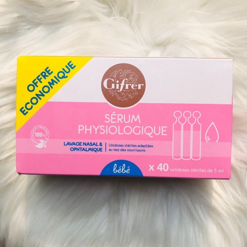 Hộp 40 tép nước muối sinh lý Gifrer Hồng 1ml vệ sinh mắt mũi cho bé