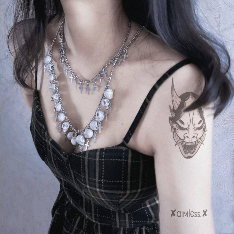 Vòng cổ Hai Lớp Mặt Đầu Lâu Và Thánh Giá Phong Cách Harajuku