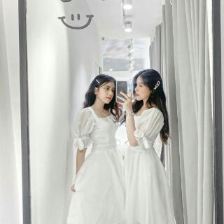 Đầm trắng xòe tay nơ [ KÈM ẢNH THẬT ]