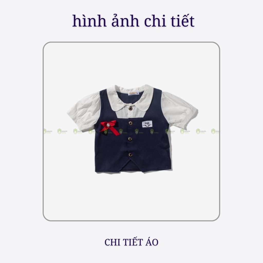 Set Áo + Chân Váy Bé Gái Vải Tuyết Mưa Đính Nơ Cổ Mặc Đi Học, Đi Chơi CK38