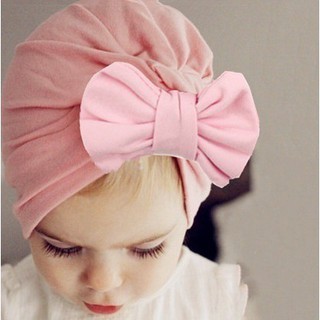 Mũ trùm đầu cotton mềm không vành có nơ cho bé gái