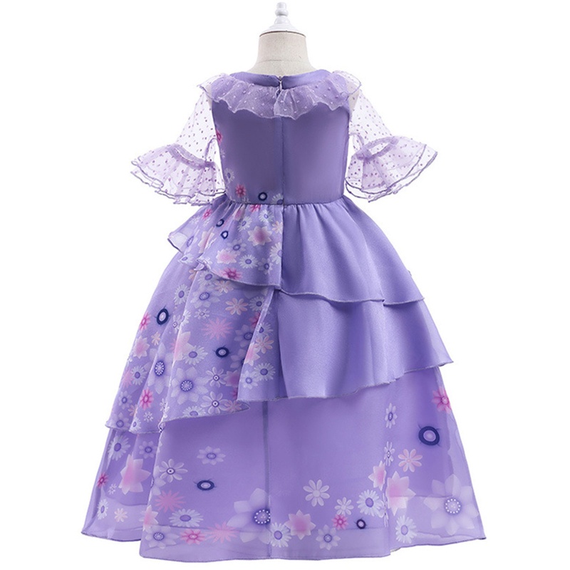 Đầm Chiffon Dáng Chữ A Lưng Cao Tay Loe Phối Bèo Họa Tiết Hoa Xinh Xắn Cho Bé Gái