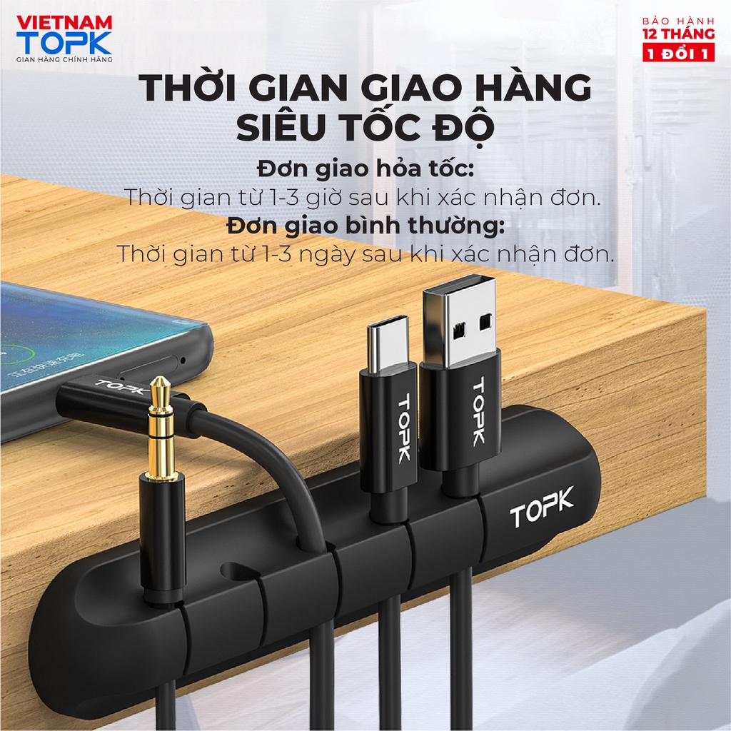 Kẹp cố định dây cáp TOPK L16 -Đế dán silicon gọn gàng tiện dụng - Hàng phân phối chính hãng - Bảo hành 12 tháng