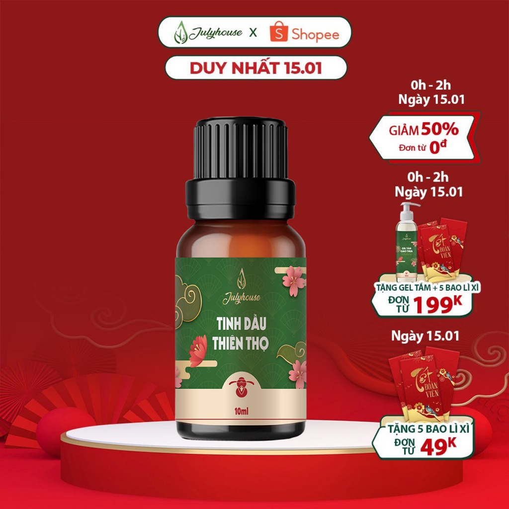 [Mã LIFEM1 giảm 50k đơn 99k] Tinh dầu Thiên Thọ 10ml JULYHOUSE hương vị Tết kết hợp tinh dầu Nhũ Hương, Chanh và Đỗ Tùng