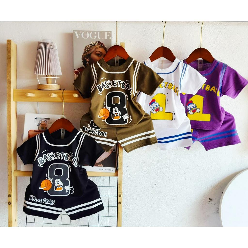 Bộ cộc tay thể thao basketball cho bé trai, bé gái, vải cotton mềm mát