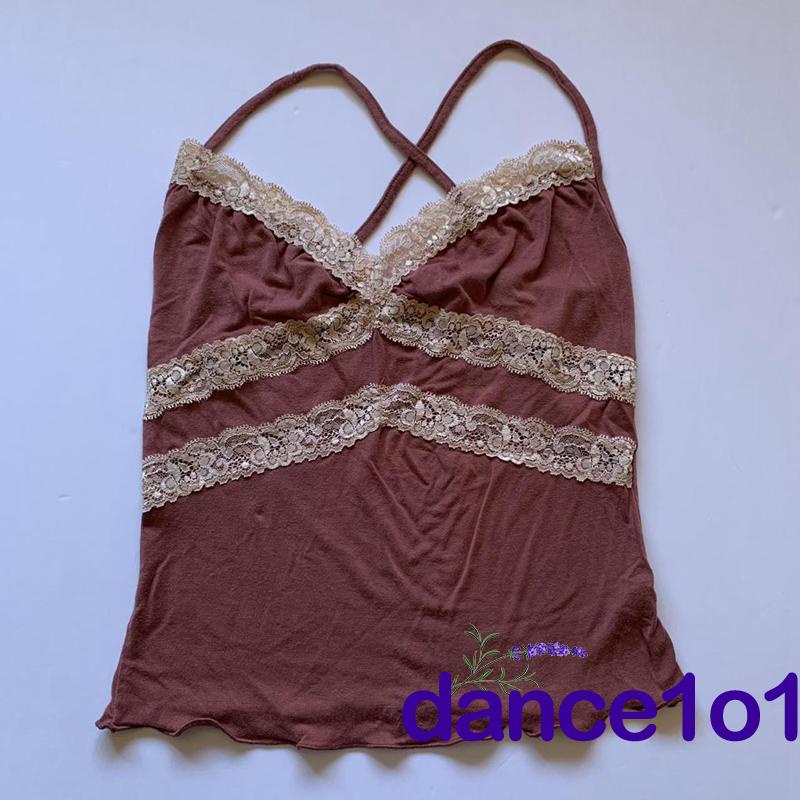 Khiêu Vũ1O1-Y2k Áo hai dây Cổ Chữ V Viền Nửa Đường Viền Cổ Điển Cho Nữ