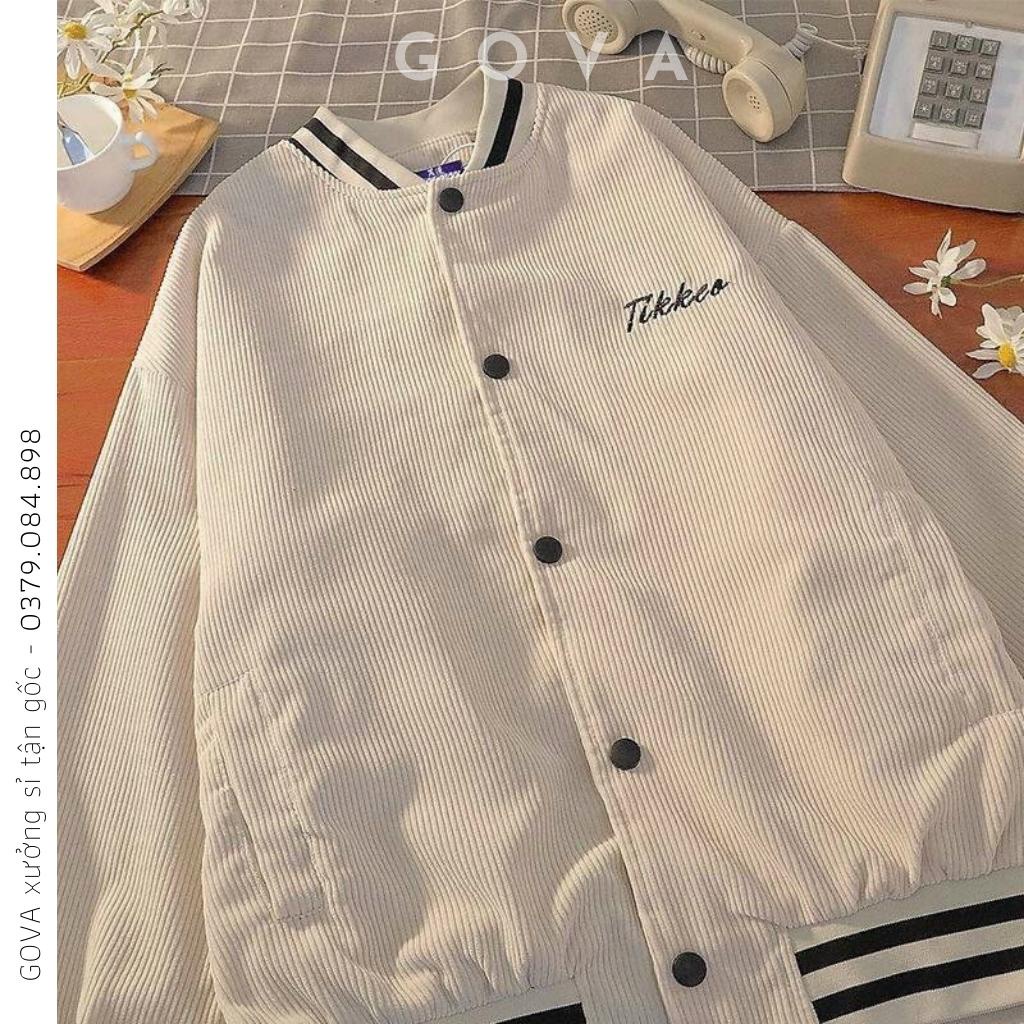 Áo Bomber Nhung Gân TIKKEO form rộng ulzzang áo khoác Nhung nam nữ cực đẹp GOVA