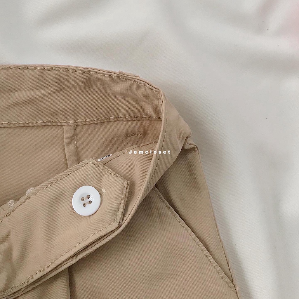 Quần Kaki Nữ Ống Rộng JEMCLOSET Màu Trắng Be Dáng Suông Thiết Kế Basic Lên Form Siêu Hack Dáng LYEN  2730