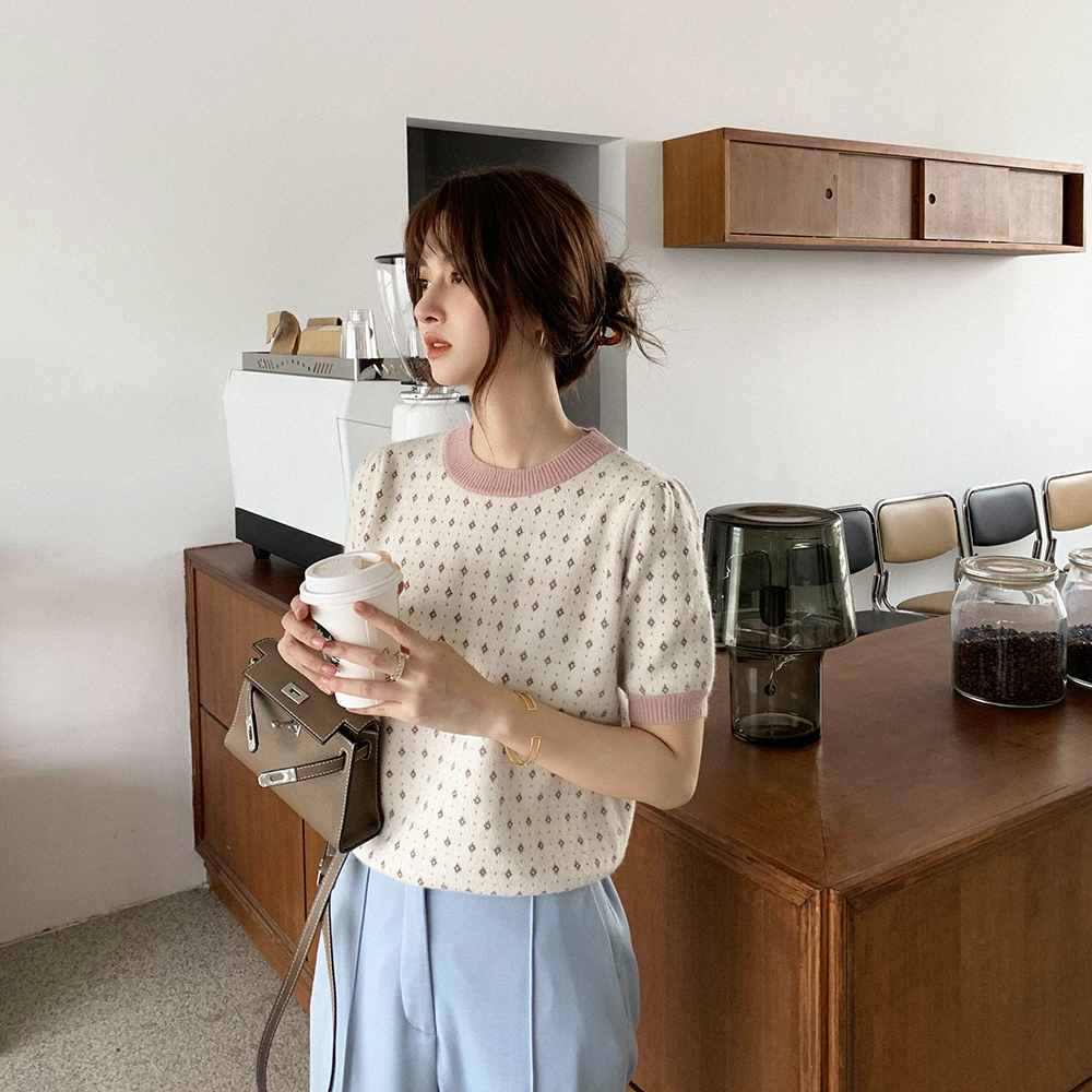 Áo Dệt Kim Tay Ngắn Cổ Tròn Thời Trang Mùa Thu Cho Nữ