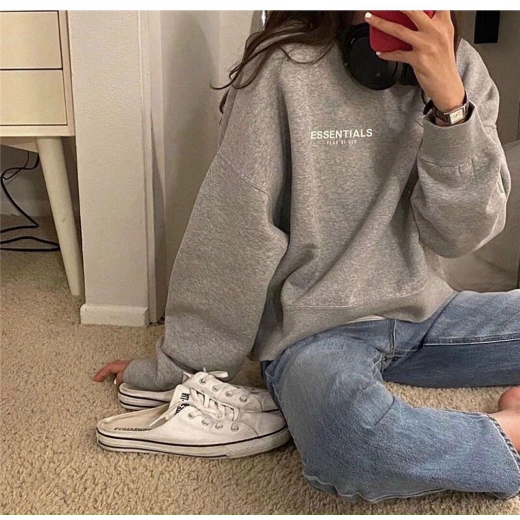 ÁO SWEATER NỈ UNISEX IN ESSENTIAL PHOM NAM NỮ CỰC ĐẸP