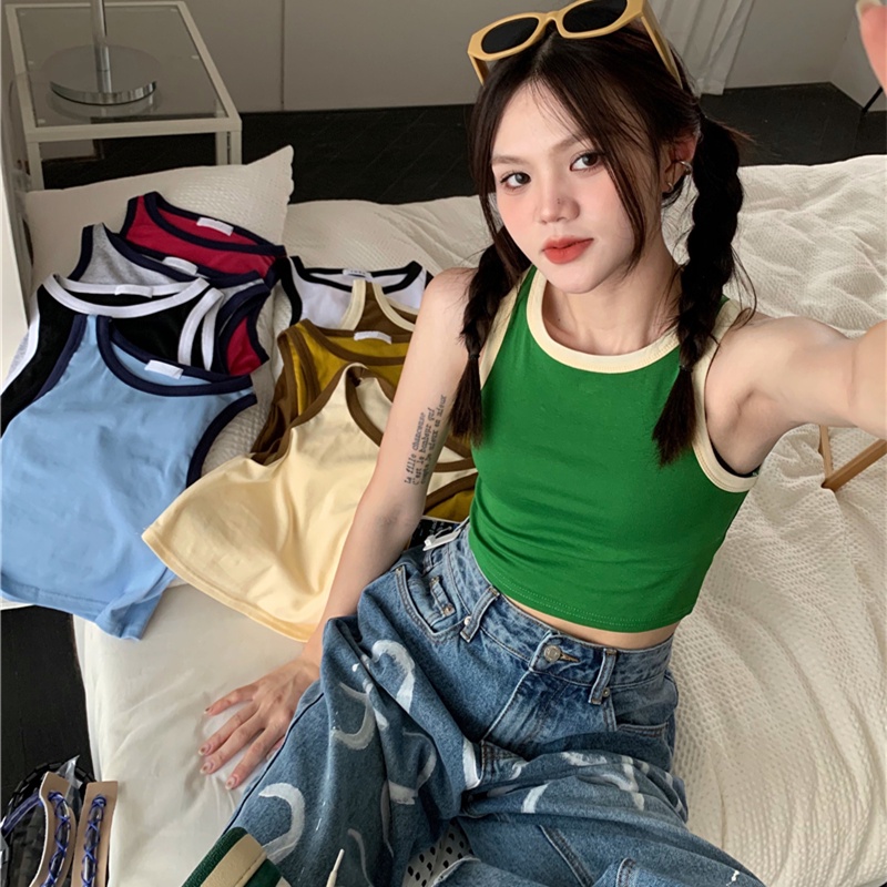 Áo Croptop Sát Nách Nhiều Màu Sắc Phong Cách Retro Thời Trang Cho Nữ