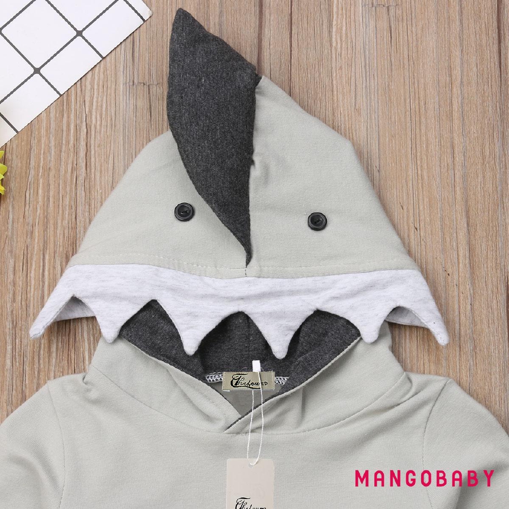 Set áo hoodie dài tay + quần dài họa tiết cá mập dễ thương cho bé