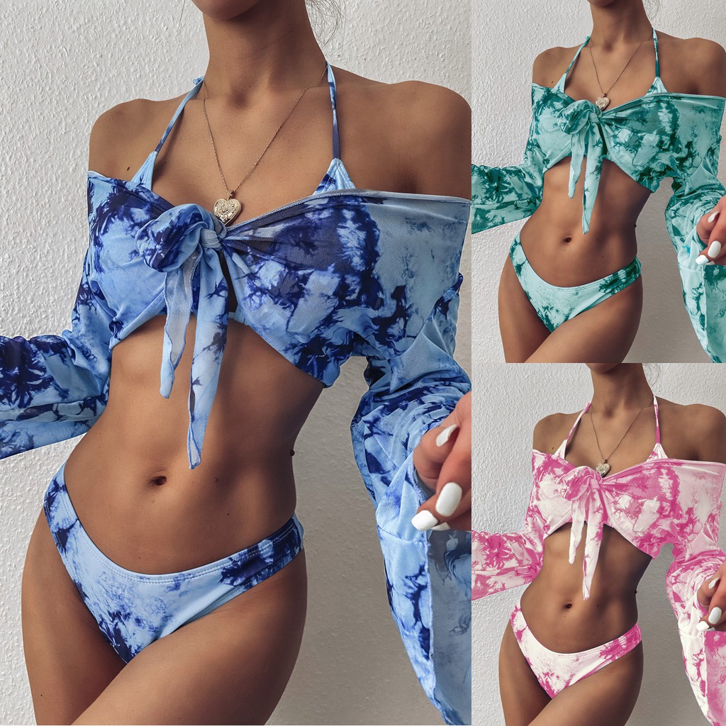 [Mã FACBGO245 giảm 10K đơn bất kì] Bikini Cột Dây + Áo Tay Dài Thiết Kế Quyến Rũ Cho Nữ