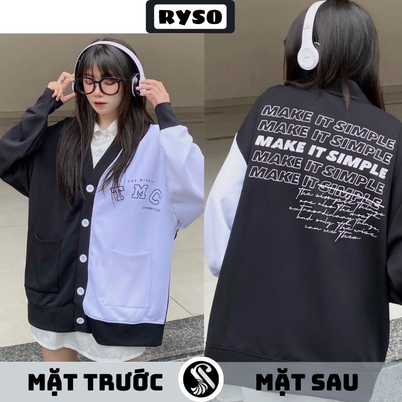 Áo Khoác Bomber Nỉ Bông Nam Nữ Form Rộng Unisex Dày Mịn Phối 2 Màu Trắng Đen RYSO