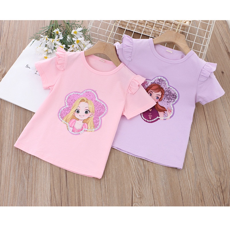 Áo T-shirt lấp lánh tinh xảo kiểu Hàn cho bé gái, Áo trên đẹp mắt công chúa bán chạy năm 2023