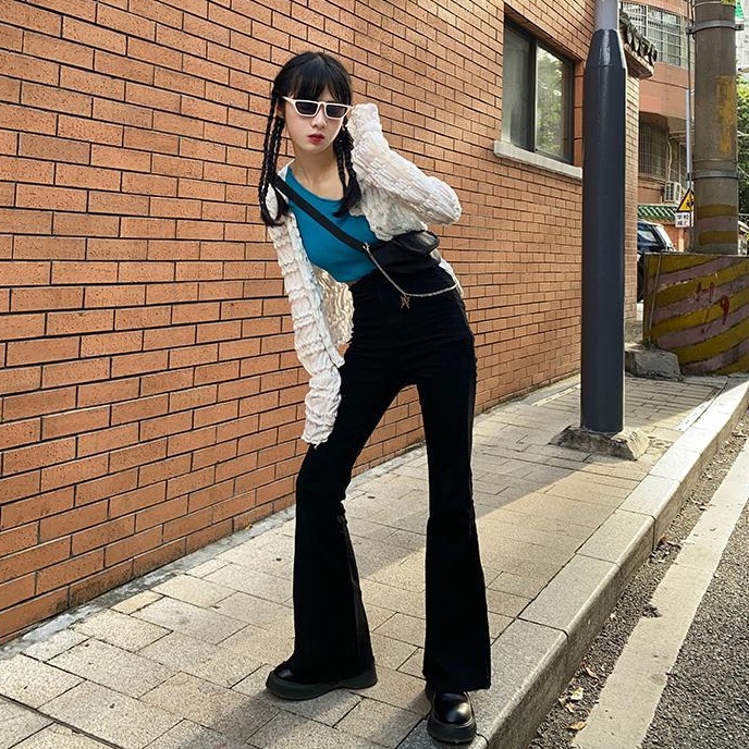 Quần jean SUXI lưng cao ống loe ôm dáng thời trang xuân thu dành cho nữ