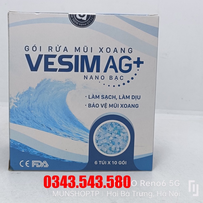 Gói Rửa Mũi Xoang VESIM AG+ nano bạc hộp 60 túi