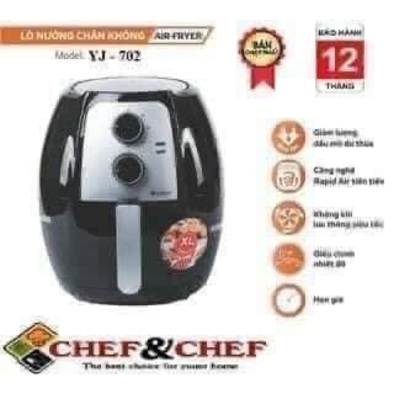 [BẢO HÀNH 12 THÁNG] Nồi chiên không dầu Chef &amp; chef  HÀNG LOẠI 1   6.5l (YJ 702) - hữu ích cho mọi nhà