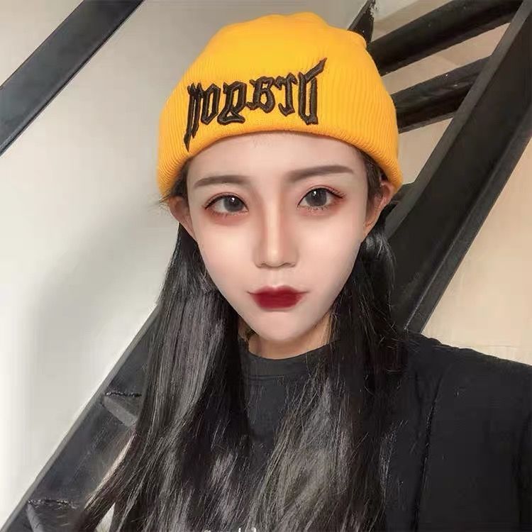 Mũ Len Men's Letter Embroidery Ins Warm Couple Knitted Hat