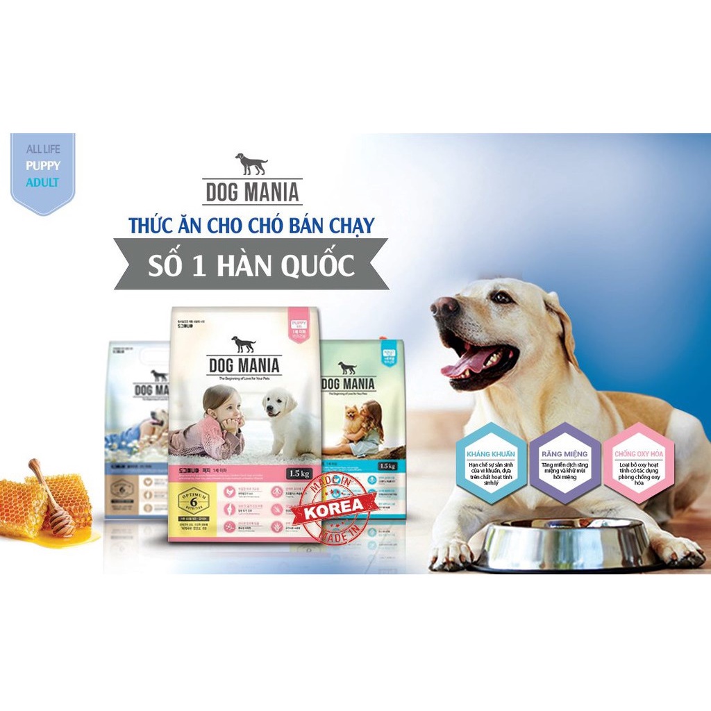 Thức ăn hạt cho Chó DOG MANIA PUPPY Gói 1.5kg Bổ sung dinh dưỡng hoàn chỉnh cho Chó con Xuất xứ từ Hàn quốc