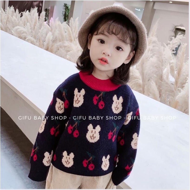 Áo len thỏ cho bé gái, áo len dày ấm vintage