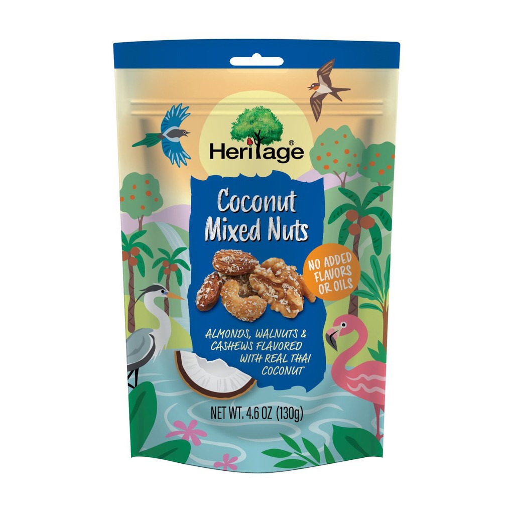 Hạt Hỗn Hợp : Hạnh Nhân, Hạt Điều , Óc Chó tẩm nước cốt dừa HERITAGE- Coconut Mixed Nuts