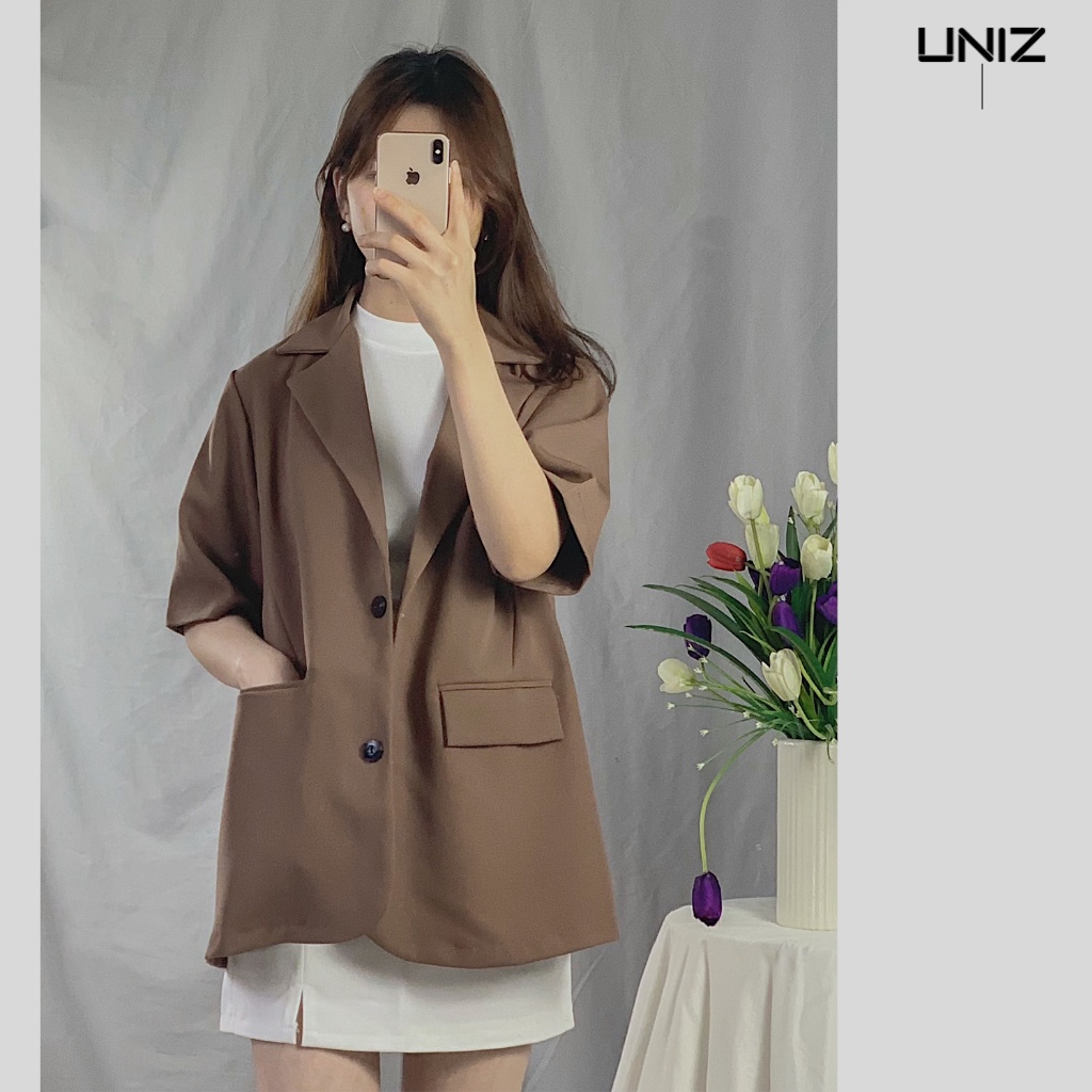 (Ảnh thật) Áo khoác blazer nữ CỘC TAY form rộng chất dày dặn UNIZ 6087