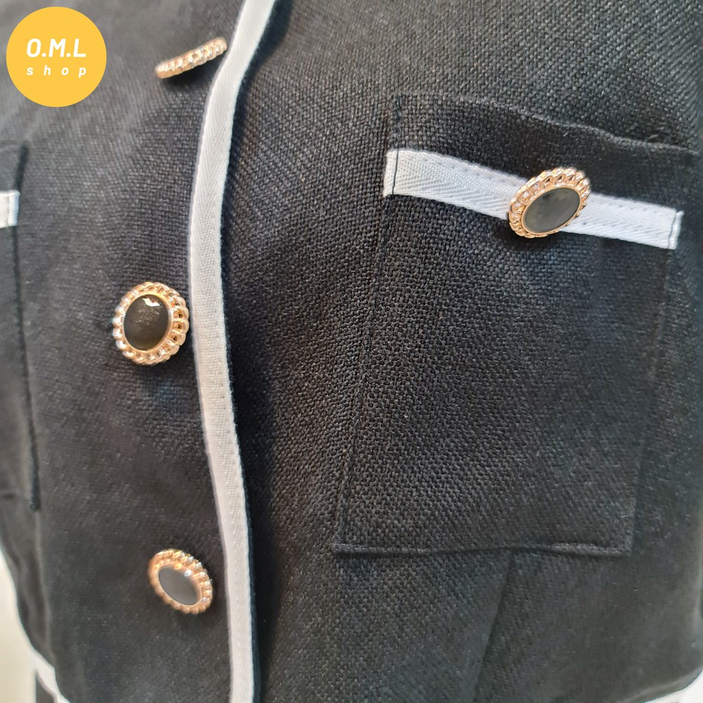 Áo kiểu cổ tròn túi 2 bên ngực nút đen sang chảnh (có hình thật) | BigBuy360 - bigbuy360.vn