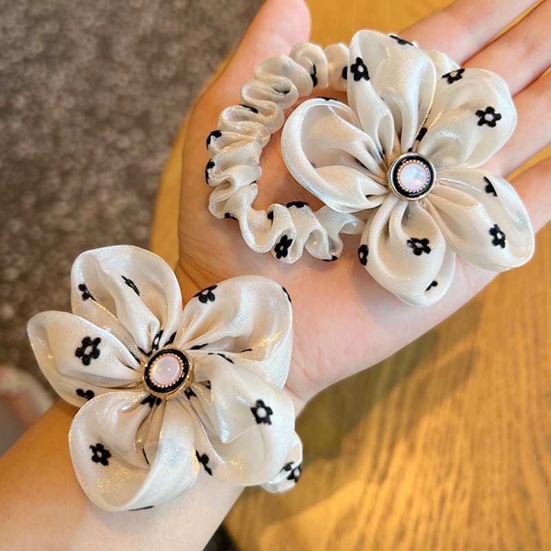 Dây buộc tóc, cột tóc scrunchies HOA LỤA SATIN phong cách Hàn Quốc