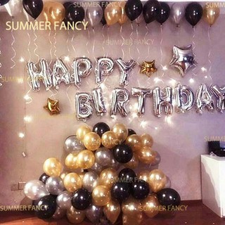 Set bóng ngôi sao Happy Birthday vàng bạc đen sang trọng lãng mạn sinh nhật bong bóng - HB23 Foil Balloon