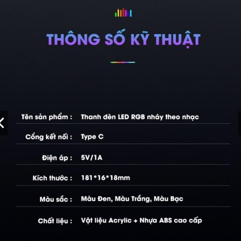 [HCM]Thanh đèn Led RGB nháy theo nhạc, cảm biến âm thanh siêu nhạy, có chân đế trang trí bàn làm việc,Type C-SK-L023B
