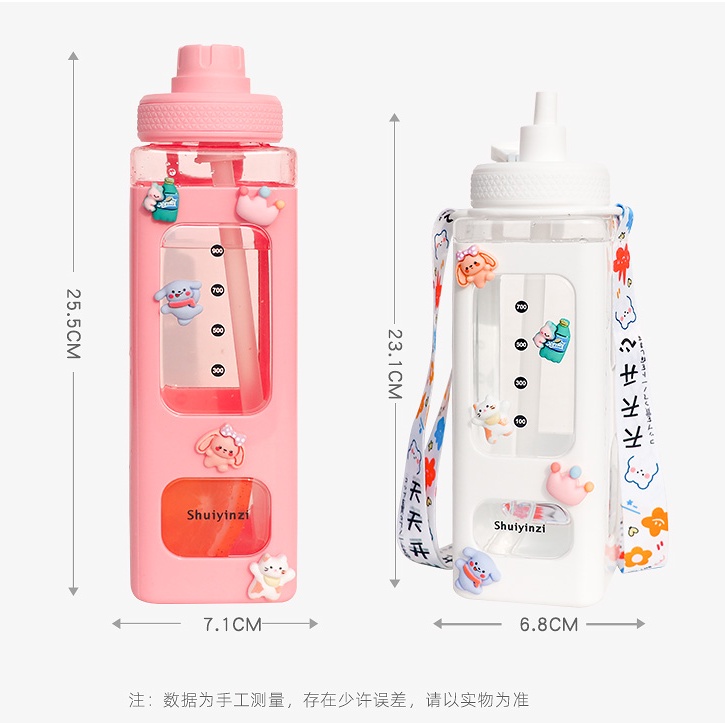 Hàn quốc Vuông Gấu Chai Nước Công Suất Lớn Sinh Viên Chai Xách Tay Chai Với Rơm Rơm Nhựa Nước Chai BPA Miễn Phí