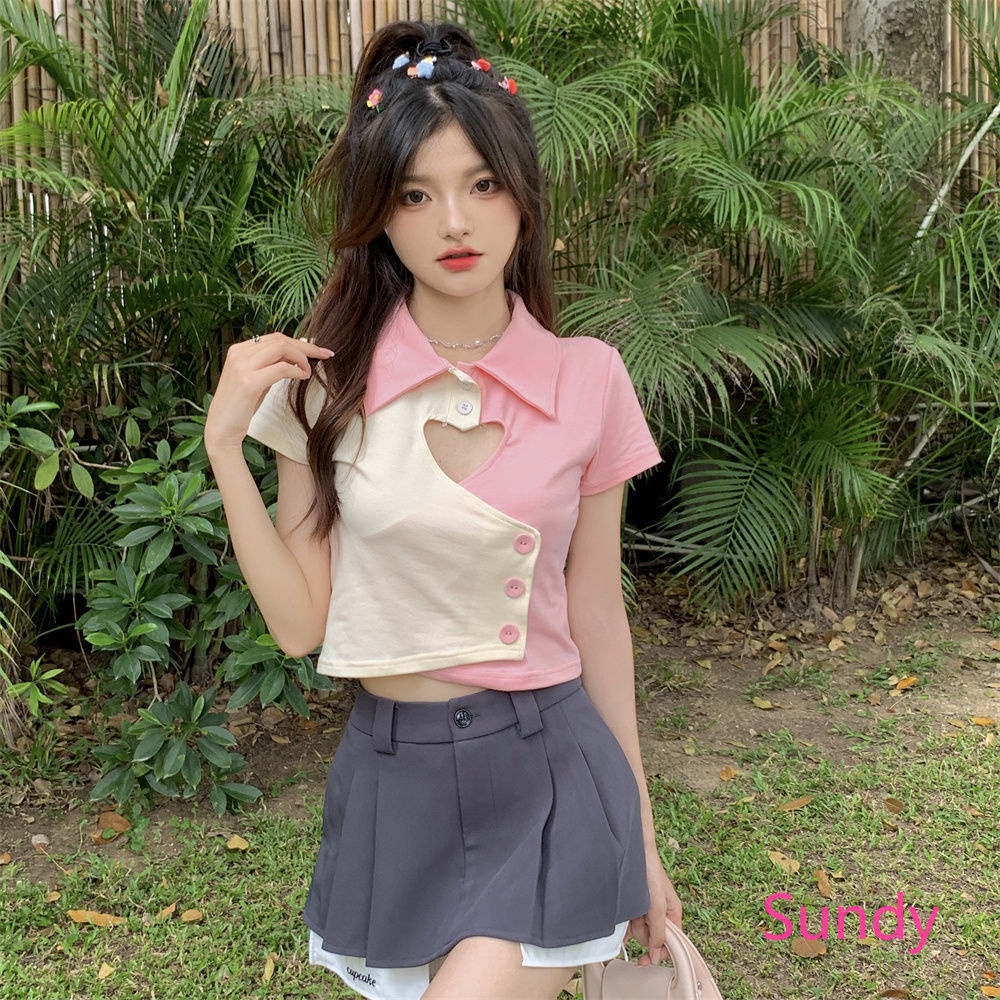 Plus Áo Sơ Mi Tay Ngắn Họa Tiết Khối Màu Ngọt Ngào Thời Trang Mùa Hè Cho Nữ