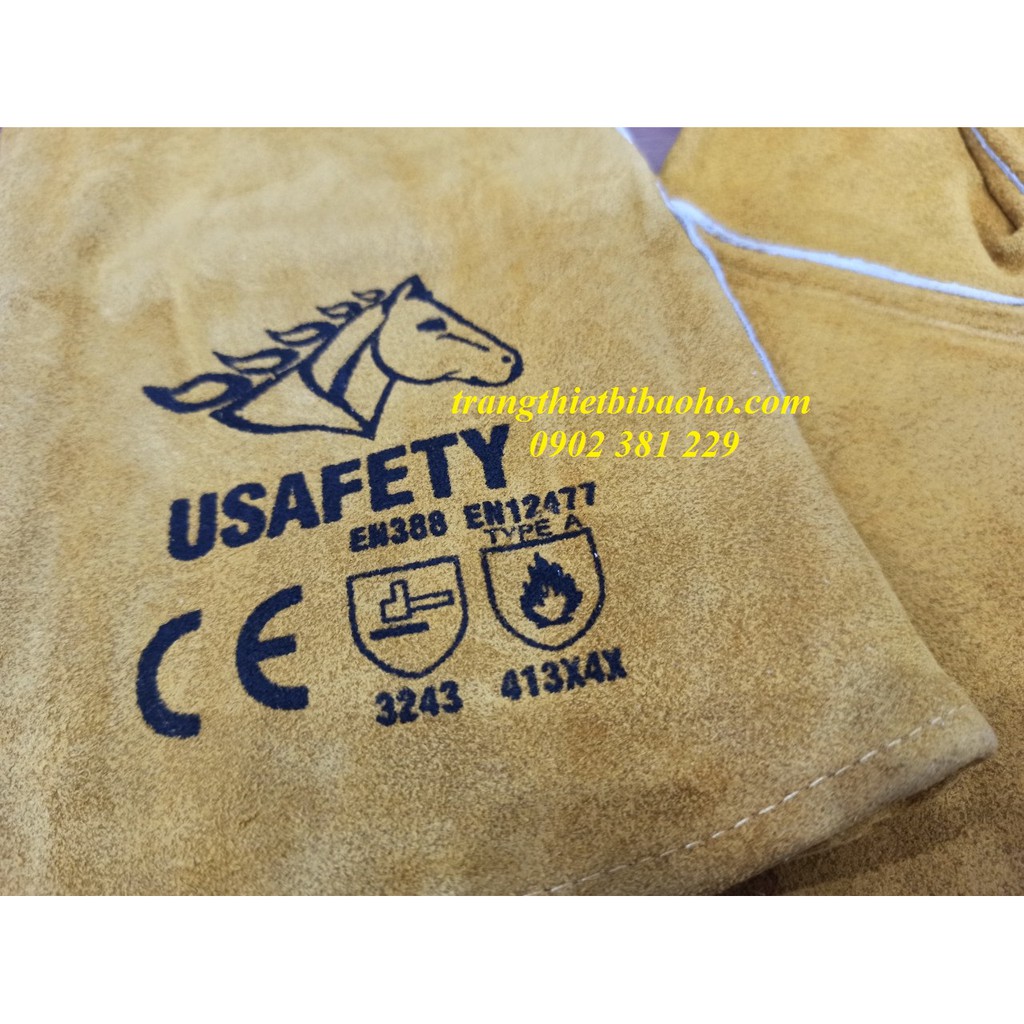 Găng tay da thợ hàn Usafety US-GL-L1601- Màu vàng