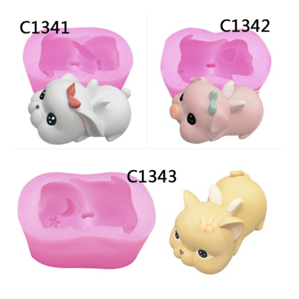 Khuôn Silicone Động Vật Con Chó Chó Nơ Đáng Yêu